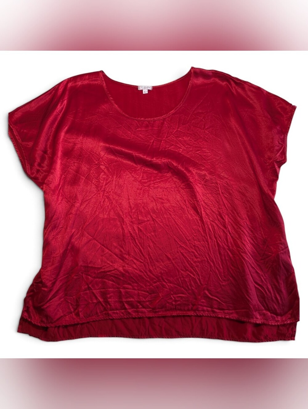 PJ Harlow Roxxy Satin Faille Boxy Top L Ruby Red Short Sleeve Loungewear Blouse